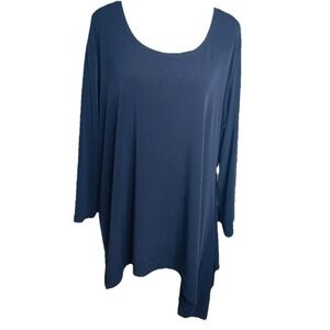 Planet Lauren G Navy Blue Asymmetrical Hem Lagenlook Slinky Tunic Top XLarge‎ 3